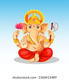 Ganesha sitting, lord Ganesh vector isolated over background. Celebrate lord Ganesh Chaturthi festival.