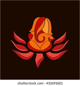 Ganesha sitting on lotus flower. Vector.