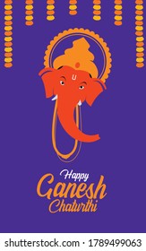 Ganesha vector background for Indian festival Ganesh Chaturthi with Indian message meaning Happy Ganesh Chaturthi