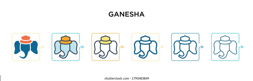 Ganesha vector icon in 6 different modern styles. Black, two colored ganesha icons designed in filled, outline, line and stroke style. Vector illustration can be used for web, mobile, ui