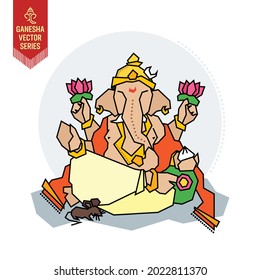 Ganesha Vector Series - Creative Conceptual Simple Minimalist Geometric Shapes Cubism Style Graphic Illustration of Elephant headed Hindu God Ganesh aka  Ganapati Bappa Morya, Gajanan, Ganesha, etc.