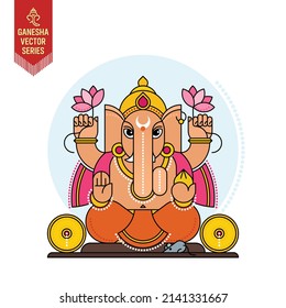 Ganesha Vector Series - Simple Creative Conceptual Minimalist Cubism Style Geometric Shapes Graphic Illustration of Elephant headed Hindu God Ganesh aka Gajanan, Lord Vinayak, Ganapati Bappa Morya.