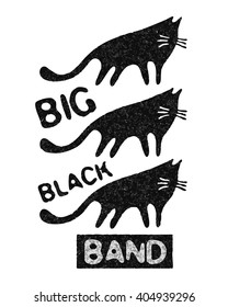 Gang of black cats. Retro design for posters, T-shirts, bags with silhouettes of animals and grunge effect. Vector illustration eps10