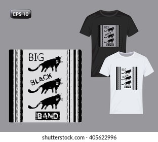 Gang of black cats. Retro design for posters, T-shirts, bags with silhouettes of animals and grunge effect. Vector illustration eps10