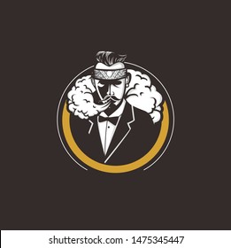 gangaster mafia character with vape smoke logo design template