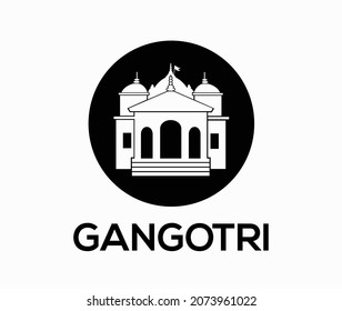 Gangotri written with temple. Gangotri (lord shiva) vector icon. its a holy place in india.