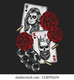 Gangsta concept and playing card  roses   knuckles  Vector illustration