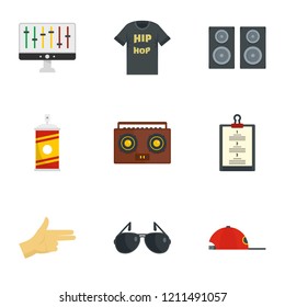 Gangsta rap icon set. Flat set of 9 gangsta rap vector icons for web design