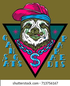 gangsta sloth in triangle with chain