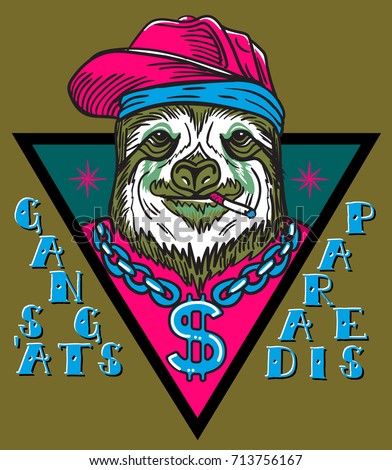 gangsta sloth in triangle with chain
