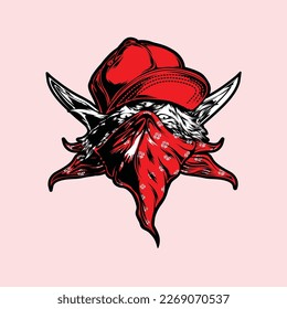 Gangsta wolf with red hat illustration