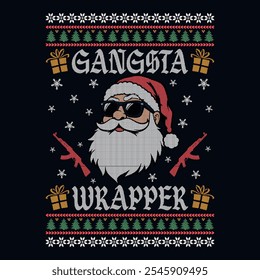 Envoltura de gangsta - diseños feos del suéter de la Navidad - Vector Gráfico