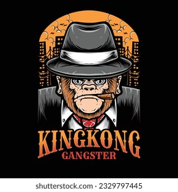 gangster ape with city silouette background