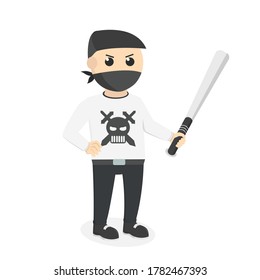 Gangster con personaje de diseño de Bate de Béisbol de fondo blanco