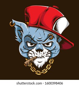 gangster cat vector with red cap