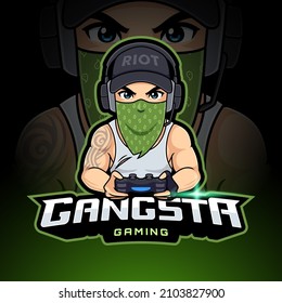 Gangster gamer guy with mask esport mascot logo vector