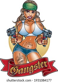 Gangster Girl Holding Automatic Pistols