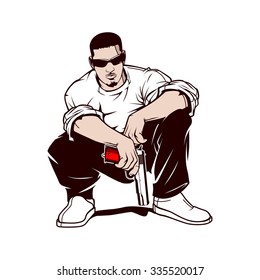 Gangster with a gun. vector fully editable illustration