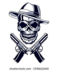 Gangster Guns Skull Drawn Stock Vector (Royalty Free) 1930622450