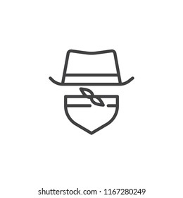 Gangster hat and tie outline icon. linear style sign for mobile concept and web design. Costume party simple line vector icon. Symbol, logo illustration. Pixel perfect vector graphics