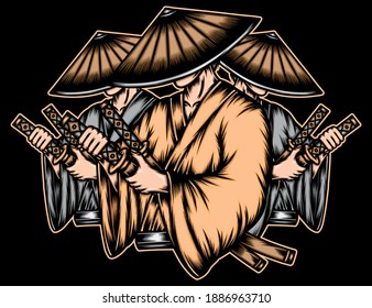 Gangster Japanese Ronin. Premium Vector