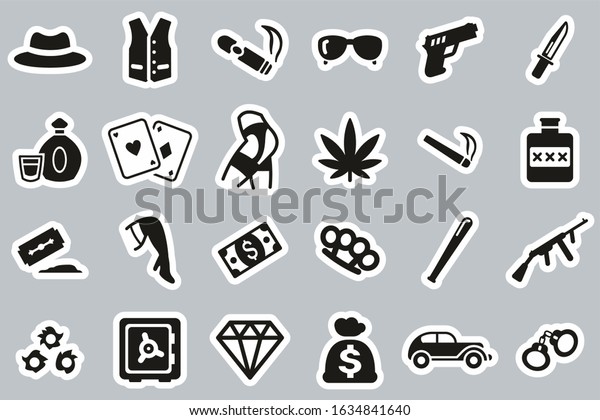 Gangster Lifestyle Icons Black & White Sticker\
Set Big
