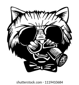 Gangster Mafia Feline Cat Criminal Character Portrait Vector Black White 