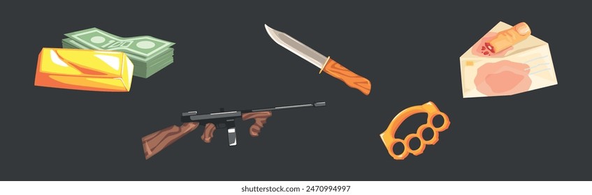 Conjunto de Vector de objetos y cosas de gángster y mafia