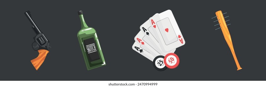 Conjunto de Vector de objetos y cosas de gángster y mafia