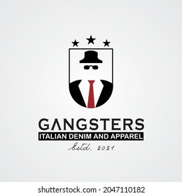 Gangster And Mafia Retro Badge. Man In Black Suit With Red Tie. Vector Illustration	