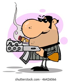 Gangster Man Holding Two Machine Guns And Smoking A Cigar,background