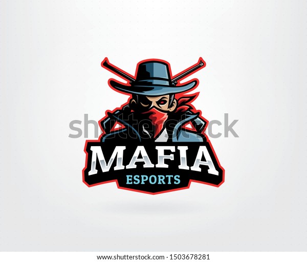 バンダナの男性とクロスした銃を持つギャングスターのマスコットロゴ フェドラ帽とスーツのベクター画像を持つ男性 マフィアeのスポーツロゴマスコット マフィア ギャング 犯罪 ベクターイラスト のベクター画像素材 ロイヤリティフリー
