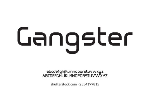 Gangster, modern letter font and tech typeface. Minimal Alphabet set. Creative fonts Logo design for Business.
