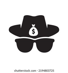 Gangster Money Fedora Hat Icon | Black Vector Illustration |