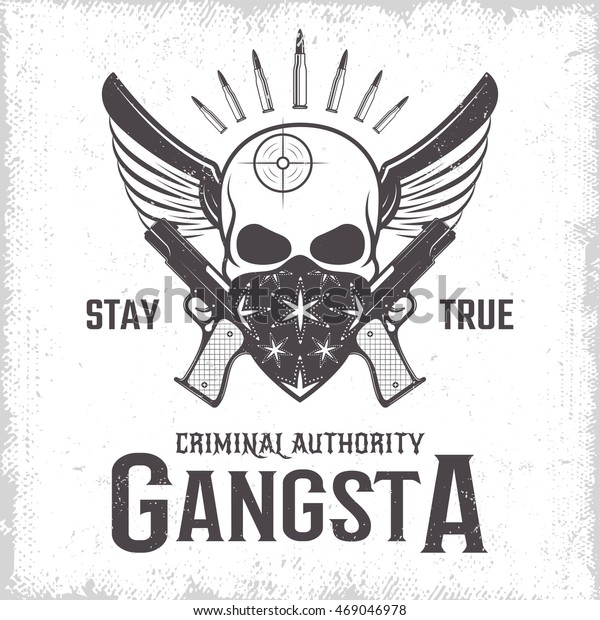 Gangster Monochrome Print Emblem Winged Skull Stock Vector (Royalty ...