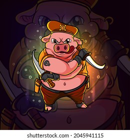 The gangster pig esport logo design of illustration