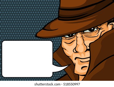 Gangster in the pop art style hints at the shot. Vector illustration.