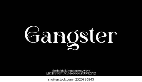 Gangster premium elegantes letras alfabeto e números. Elegante tipografia de casamento clássico fonte serif decorativo vintage retro. Ilustração de vetor criativo