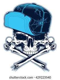 Gangster. Skull With Cross Bones And Cap