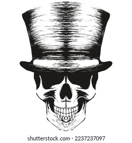 gangster skull with hat picture vector hand drawn ,black and white clip art
