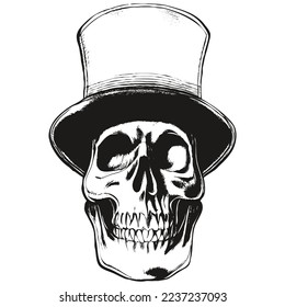 gangster skull hat vector hand drawn ,black and white clip art
