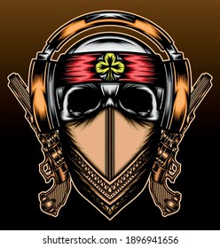 Gangster skull with headphone. Premium vector