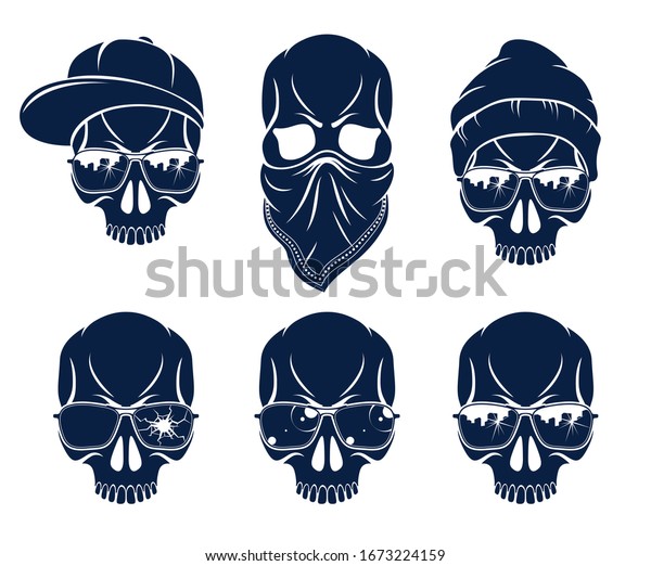 Gangster Skull Vector Logos Set Icons Stock Vector Royalty Free