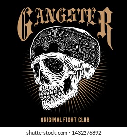 Gangster Skull wearing Bandana The Original Fight Club Emblem 