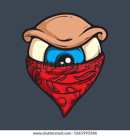 Gangster style eye character. Vector illustration isolated on dark background
