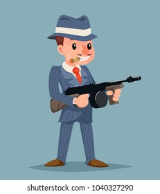 Gangster Submachine Gun Thug Criminal Character Stock Vector (Royalty ...