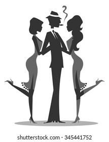 Gangster With Two Girls Silhouette
