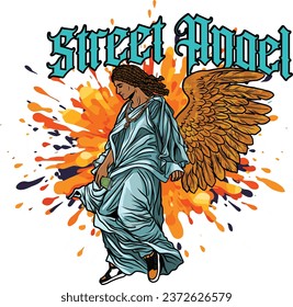 Gangster
 Vektorgrafik
 Design
 Illustration
 Kunst
 grafisch
 Engel
 Tätowierung
 Mode
 Vintage
 Flügel
 Tod
 Retro
 weiß
 Teufel
 Kleidung
Street Angel 
 schwarz
 modern
 Grunge