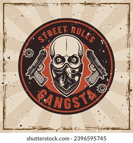 Emblema vectorial Gangster en estilo vintage. Ilustración en el fondo con texturas de fondo extraíbles. Dibujado a mano. No generado IA