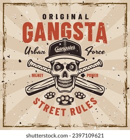 Gangster-Vektorsymbol im Vintage-Stil. Illustration auf Hintergrund mit herausnehmbaren Grunge-Texturen. Handgezeichnet. Nicht AI generiert